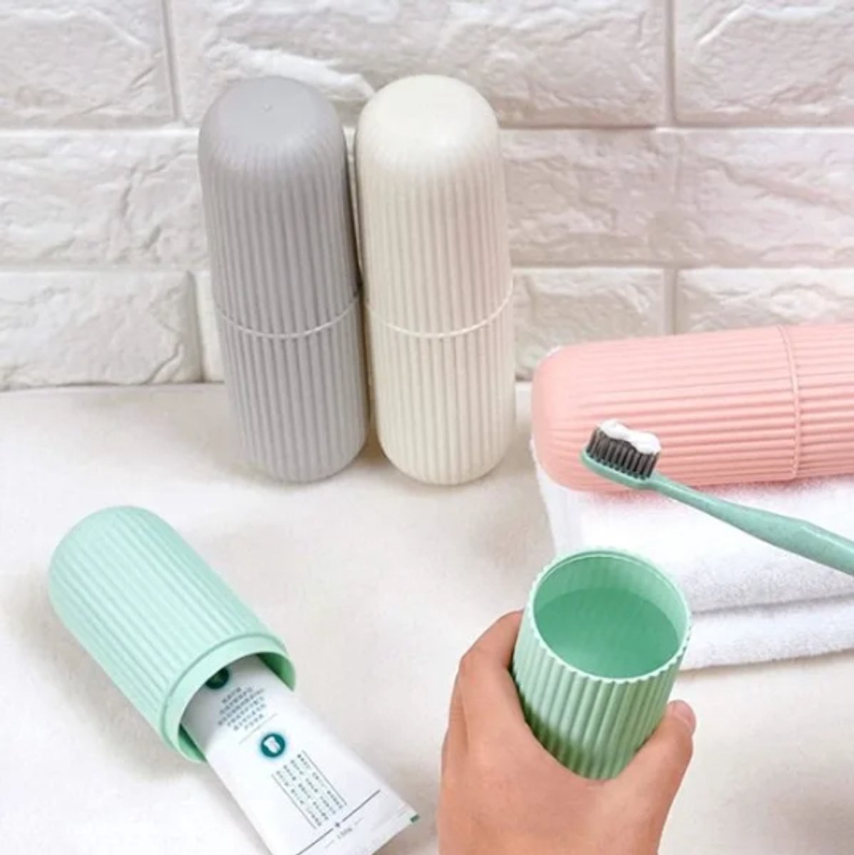 4-Piece Pack - Travel Toothbrush Holder - Portable - Travel Mouthwash Cup - Multifunctional Storage Box — image 4