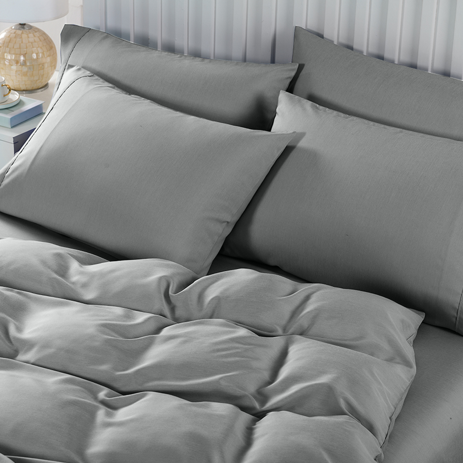 Royal Comfort 2000TC 6 Piece Bamboo Sheet & Quilt Cover Set Cooling Breathable - Queen - Grey — image 3