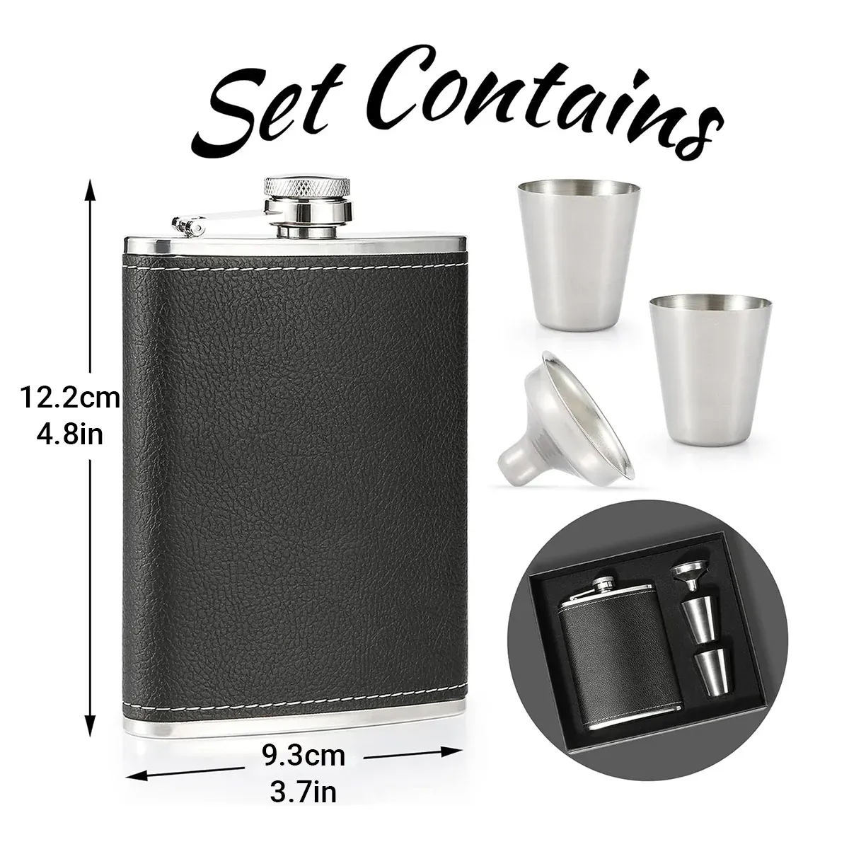 8oz Stainless Steel Wine Flask Portable Flat Metal Outdoor Bottle Gift Set Use - Yellow Pattern ā image 4