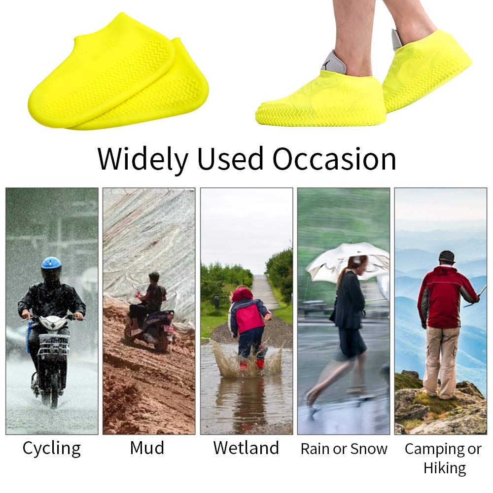 Waterproof Silicone Shoe Covers for Rain, Reusable Non Slip Rubber Rain Shoe Cover Cycling Shoe Protectors Outdoor (Large Yellow) — image 3