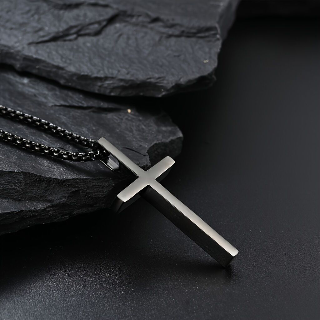 Titanium Steel Silver Men's Necklace, minimalist design, suitable for both men and women. Cross pendant style, religious-themed jewelry, showcasing unique — image 5
