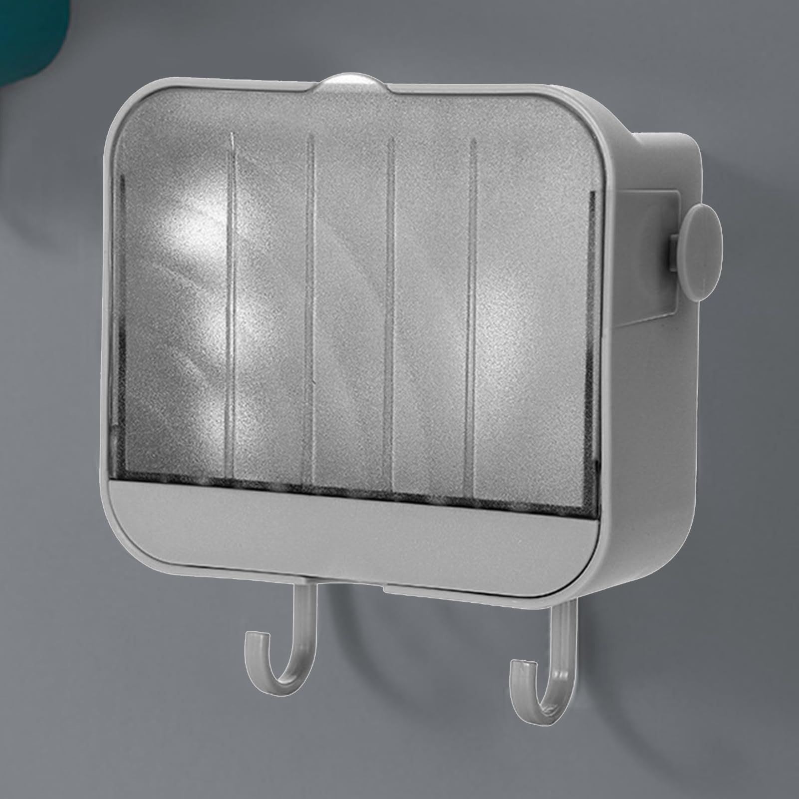 Wall Mounted Box Self Draining Dustproof Tray Holder with Hooks for Bathroom Laundry Room Novel Design(Grey) — image 2