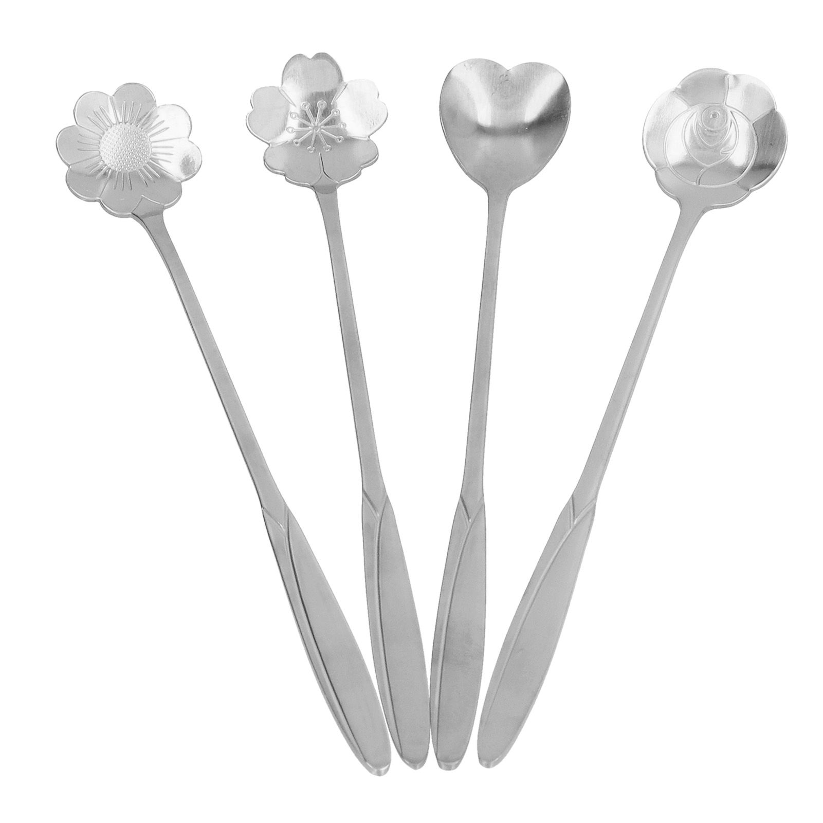4PCS Mixing Spoon Flower Heart Shaped Coffee Spoon Stainless Steel Desert Scoop Ice Tea SpoonSilver โ image 6