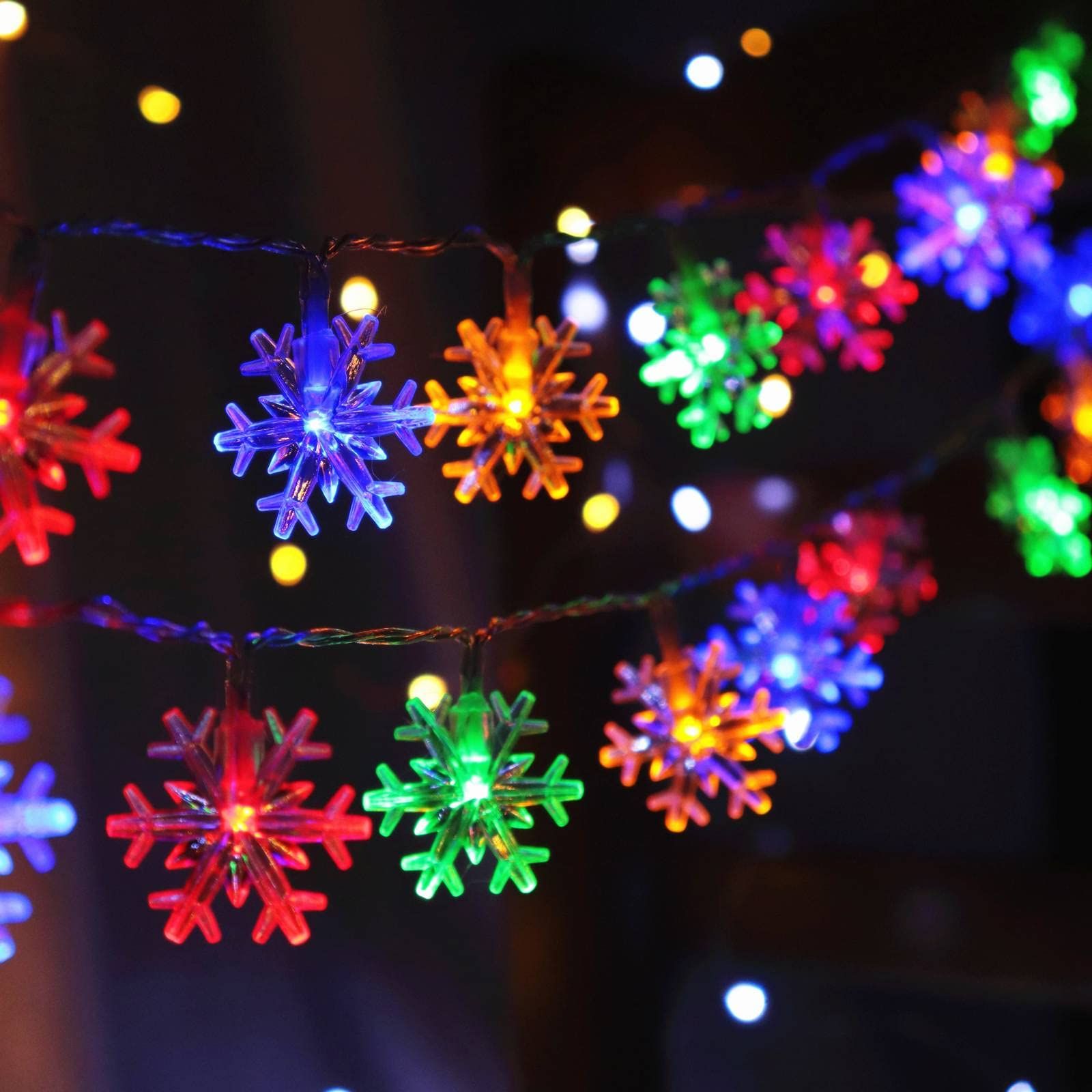 Christmas Lights Multicolor LED Multi Colored Snowflake String Lights Battery Operated Colorful Fairy Light for Bedroom Party Home