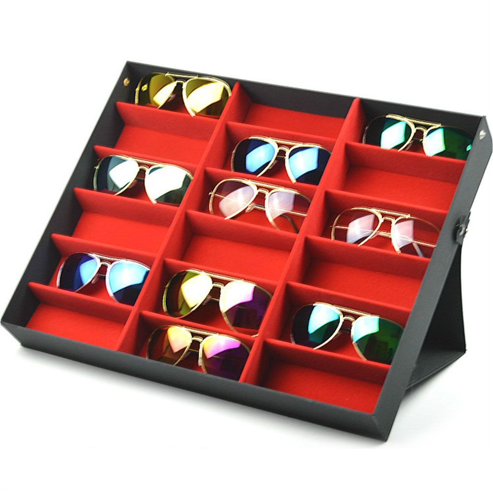 18 Grids PU Leather Eyeglass Glass Display Storage Cases Folding Cover Sunglasses Box Organizer Holder — image 5
