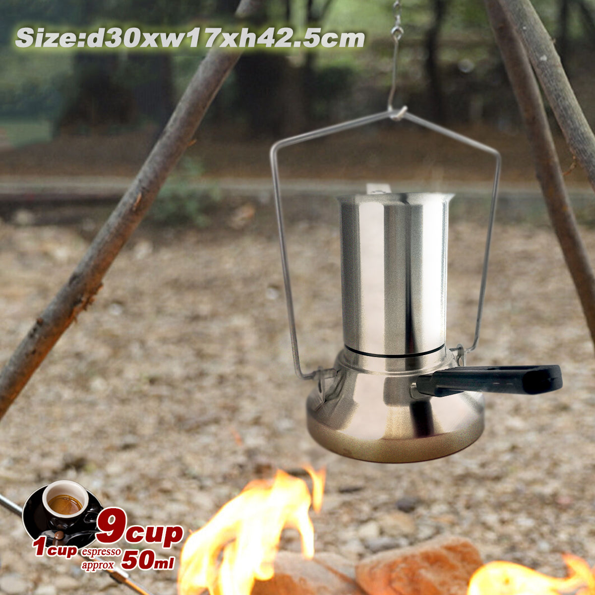 2 In 1 Camping Stainless Steel 9Cup Pot Moka Coffee Maker Italian Espresso Kettle 2024 NEW MODLE — image 2