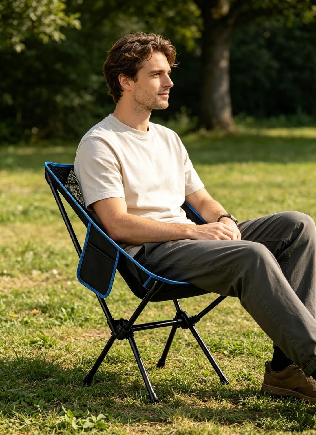 Portable Folding Camping Chair with Carry Bag, Breathable Mesh Outdoor Seat for Hiking, Beach Trips, Picnics, Parks and Home Use, Black โ image 4