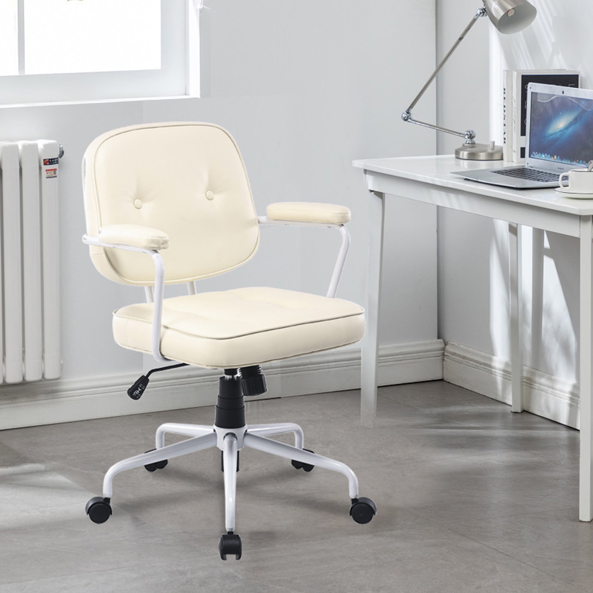 Louise White Frame Faux Leather Home Office Chair in Beige โ image 5