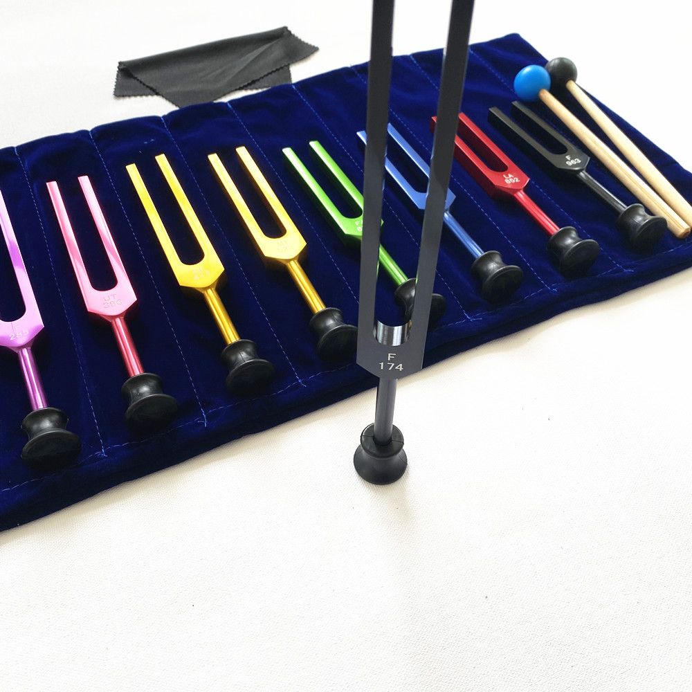 9 Piece Colorful Aluminum Alloy Tuning Forks For Therapy, Voice Therapy Colored 9-piece group