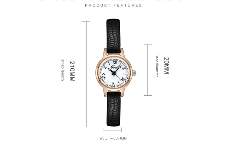 Rose Shell White Plate Red Ribbon Delicate Women's Watch - 20mm Roman Numeral Dial, Leather Strap โ image 3