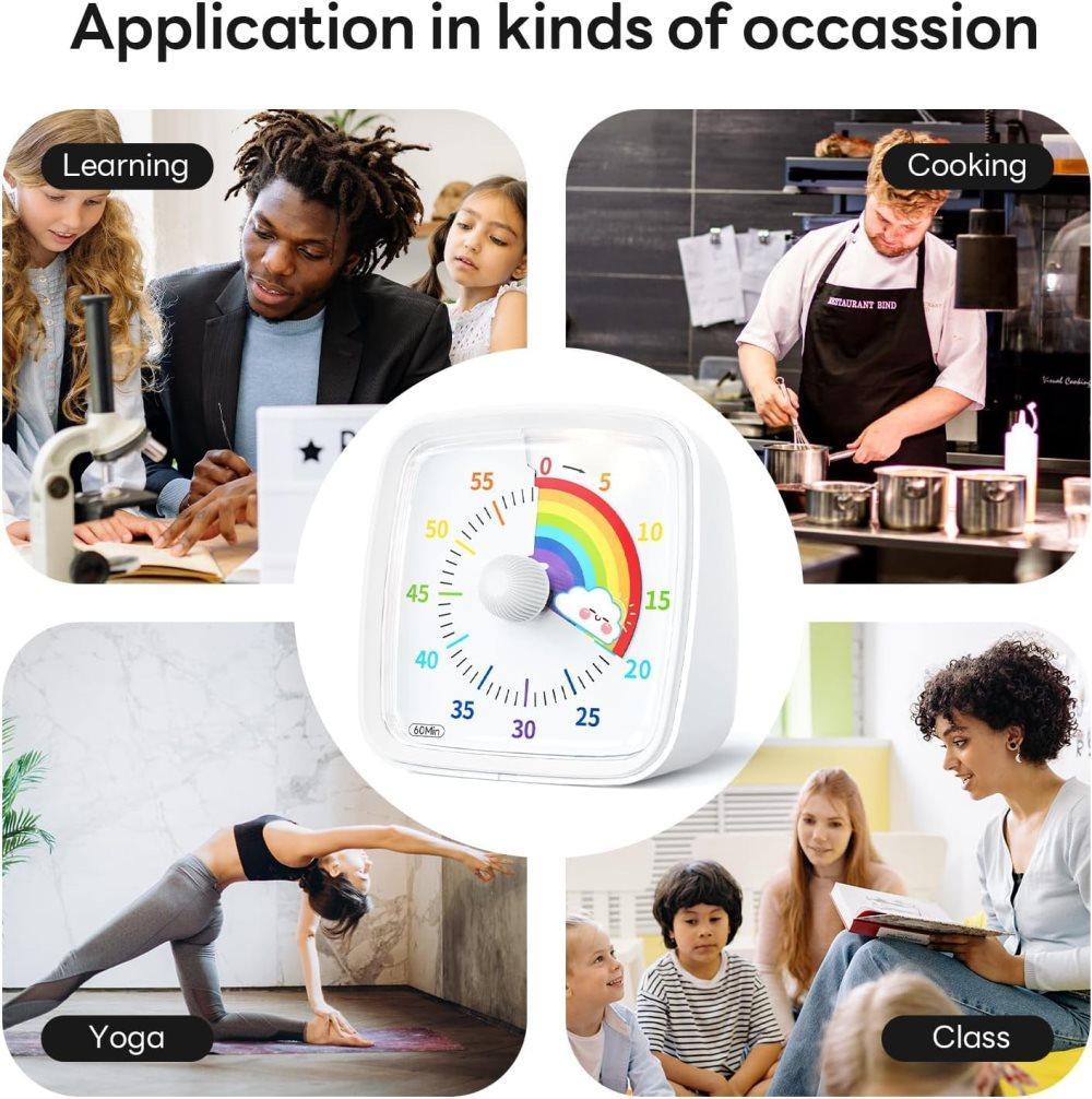 60 Minutes Visual Timer with Rainbow Pattern, Silent Flash Function, Adjustable Volume, White — image 6
