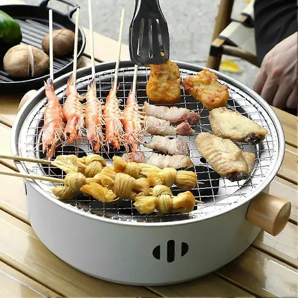 1 Piece Portable Charcoal Grill, Tabletop Iron BBQ with Removable Grate for Indoor Camping, Home Barbecues and Parties, Red — image 4