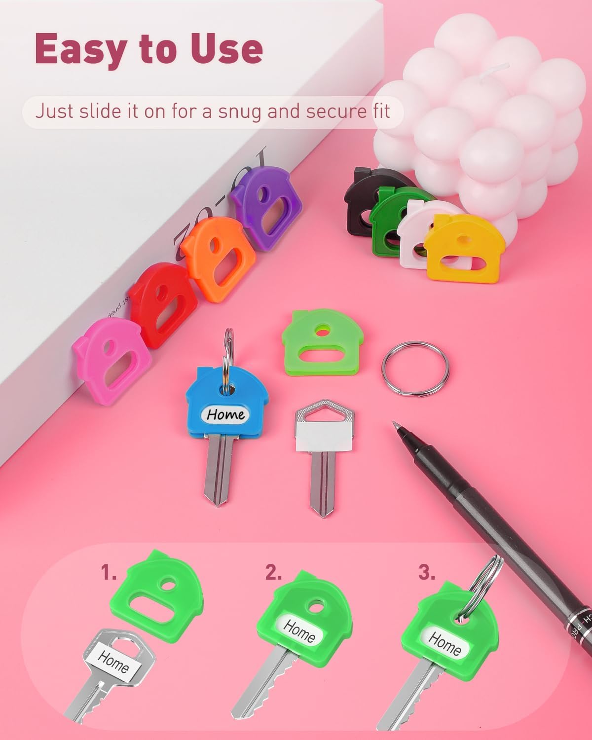 10 Pcs Key Covers Caps, 1" Key Identifiers with Labels, Soft Stretchy Key Covers for House Key, Cute Key Head Protectors for Standard Keys (Not for Odd-Shaped — image 3