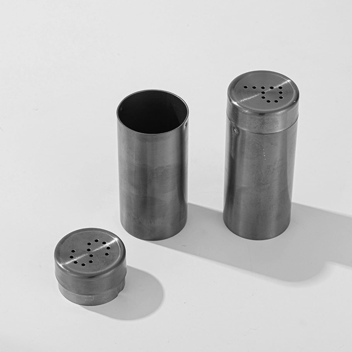 2-Pcs Salt Pepper Shakers,304 Stainless Steel Spice Jars Seasoning Dispenser for Salt Sugar Spice Pepper (Light Black) โ image 4