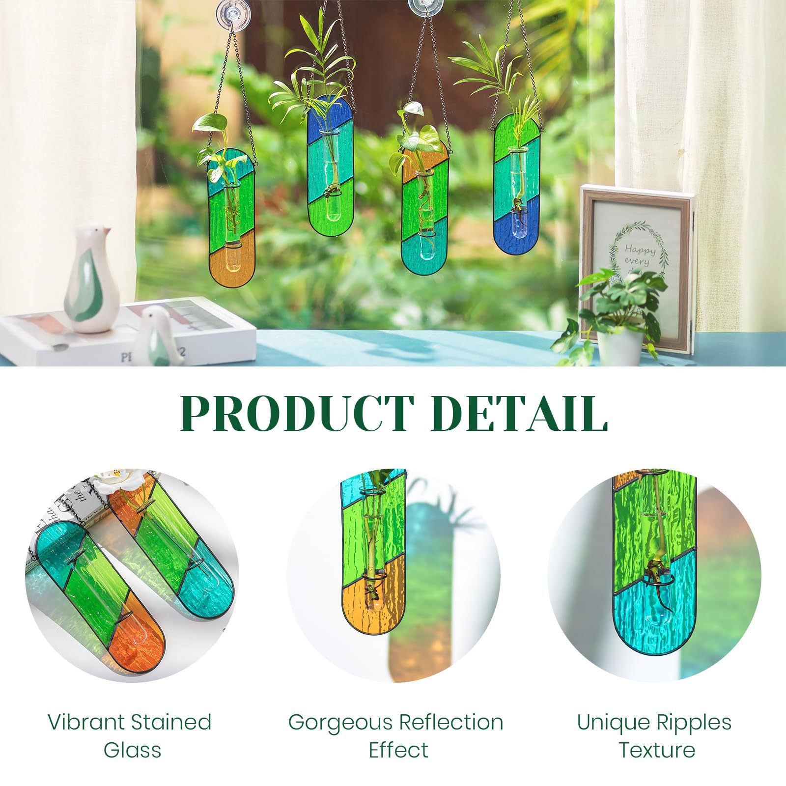 2-Pack Handcrafted Colored Glass Hydroponic Test Tube Vase - Creative Indoor Wall-Mounted Decor for Cuttings & Flowers — image 3