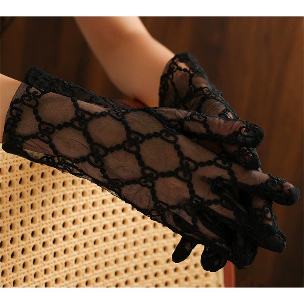 Women's Long Wedding Gloves Lace Transparent Hard Yarn Embroidery Opera Evening Ball Black Lace Gloves โ image 3