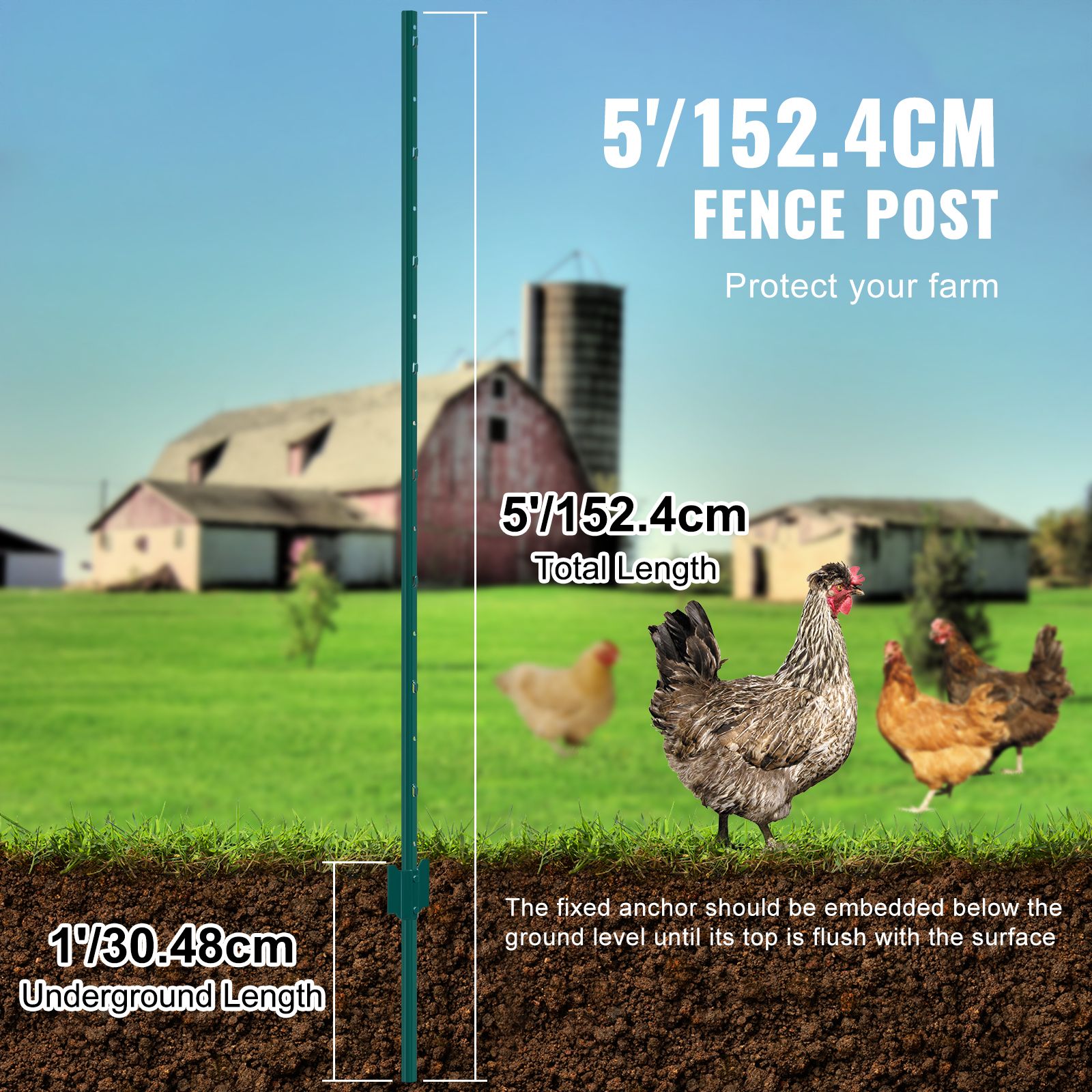 5 Feet Fence Post 10 Pack T-Post Heavy Duty Metal Fence Posts Green โ image 3