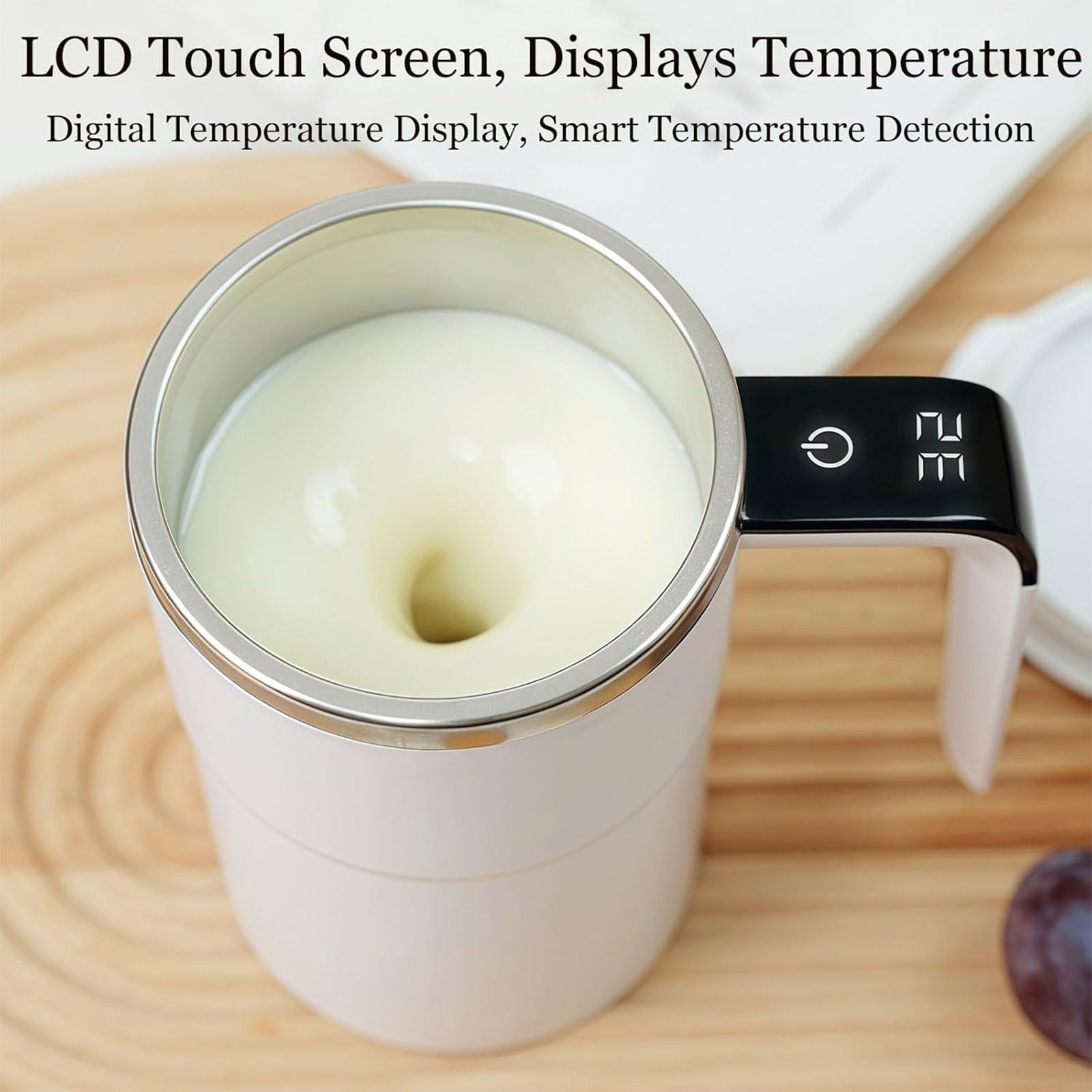Self-Stirring Magnetic Coffee Mug with Temperature Display, Automatic Mixer for Coffee, Tea and Shakes, 304 Stainless Steel Liner, White — image 5