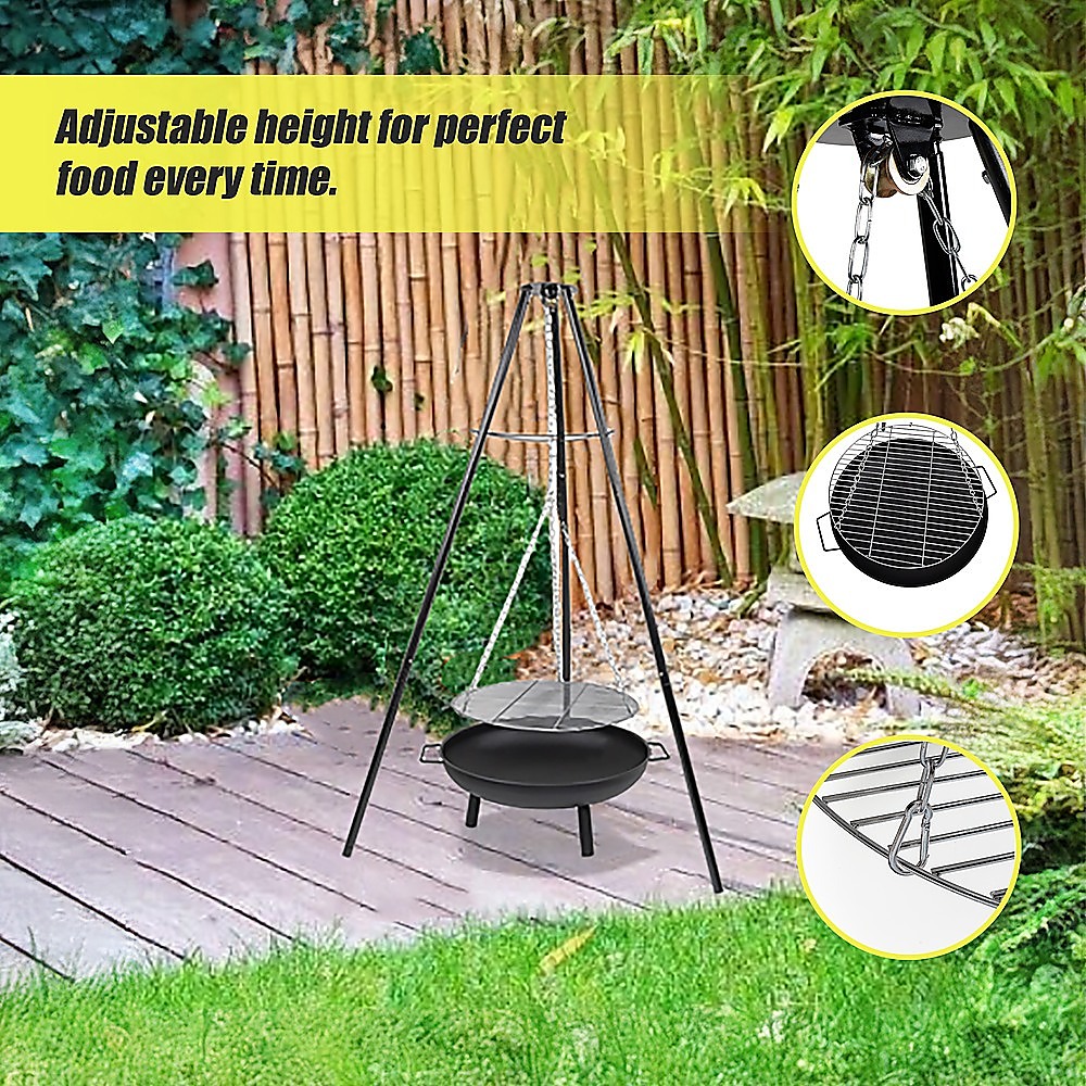 Tripod Garden Fire Pit BBQ – Cast Iron & Steel Round Outdoor Fire Bowl — image 6