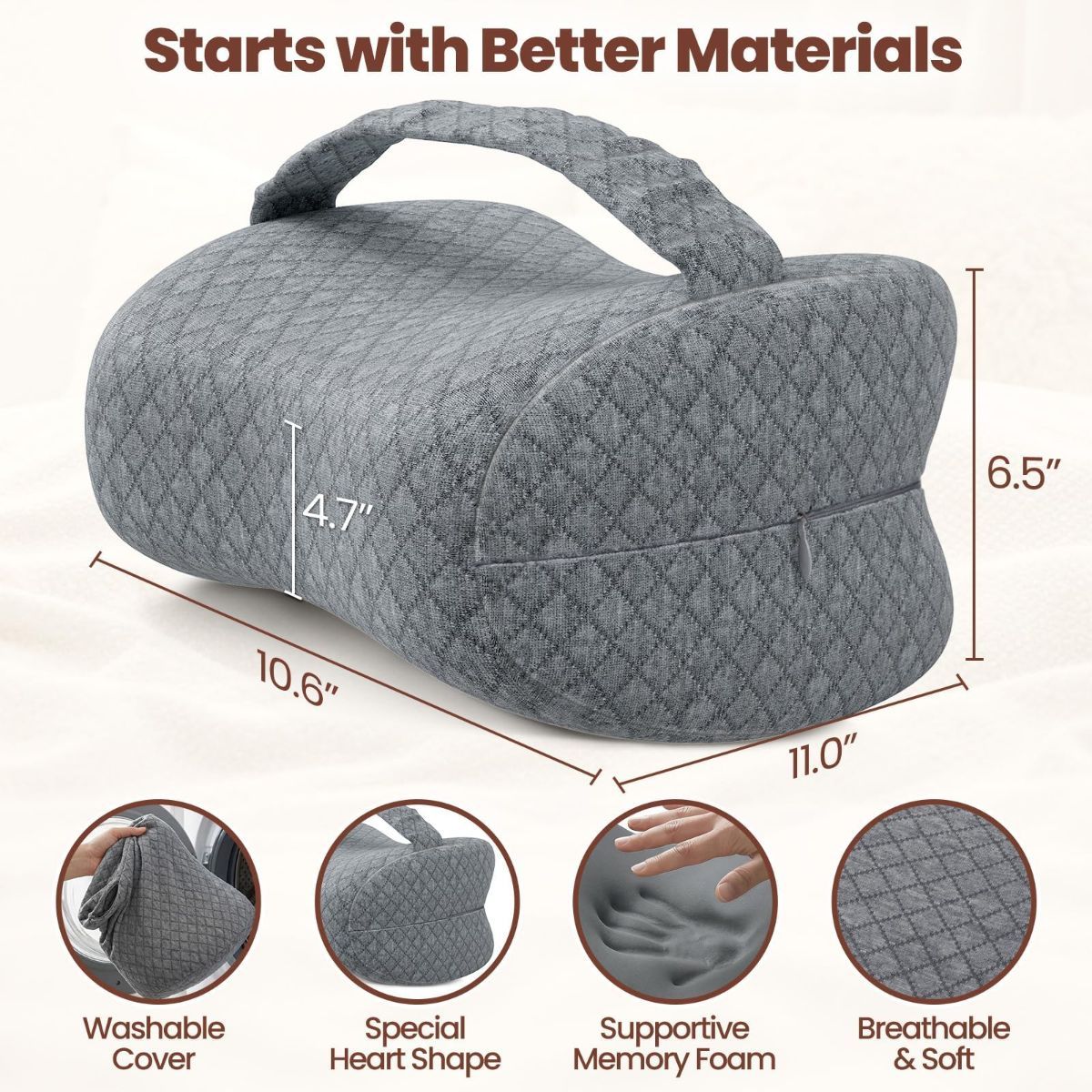 Knee Pillow for Side Sleepers, Supportive Memory Foam Leg Pillow for Side Sleeping with Elastic Strap, Heart-Shape Pillow Between Legs for Pain Relief on — image 2