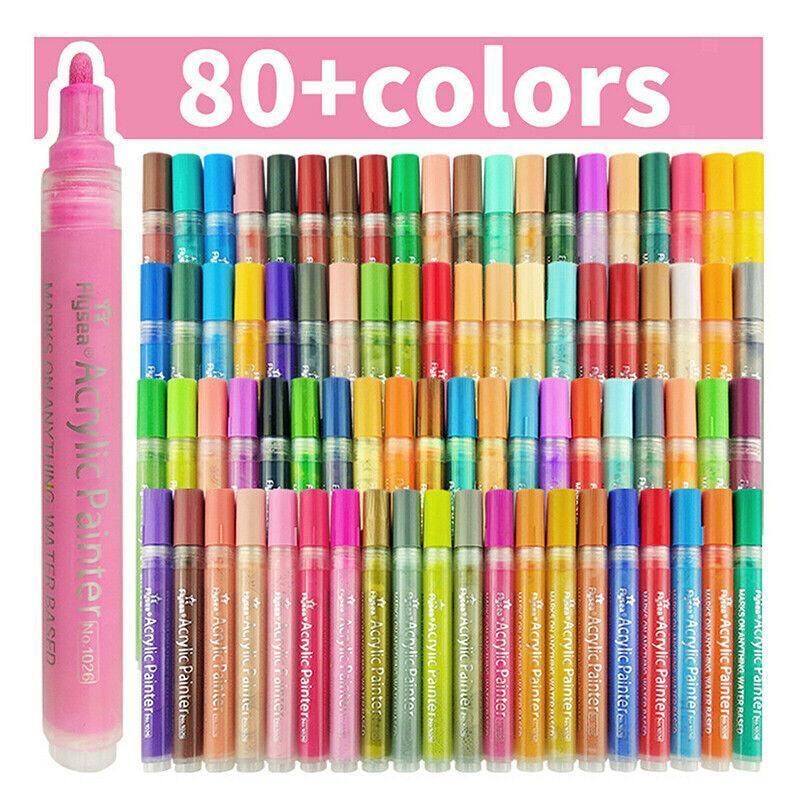 Flysea 12-80 Colours Acrylic Paint Pens Painting Stone Ceramic Glass Marker2-3Mm - 12-Colour Set — image 4