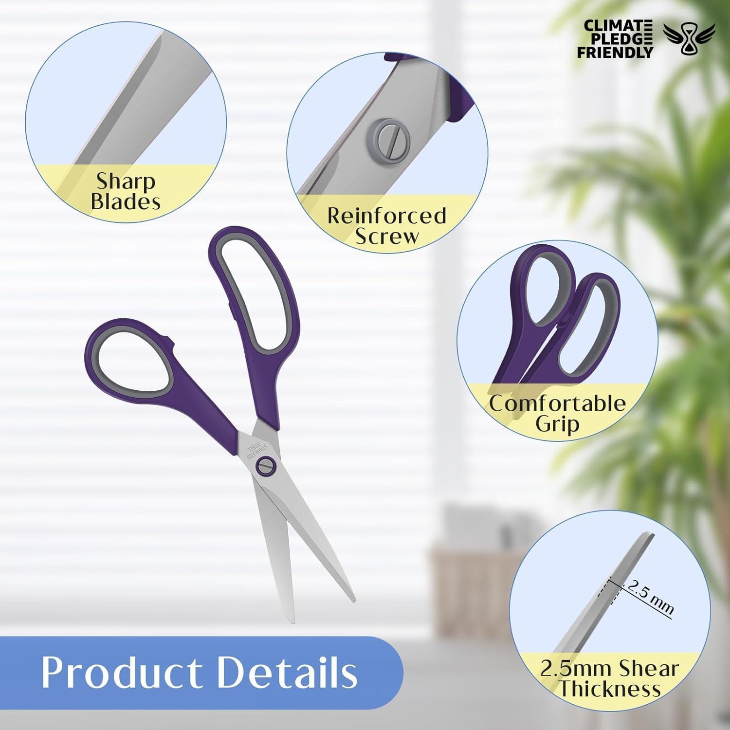 3 Pack Scissors Set, 8.3" Heavy Duty Scissors with 25 mm Thickness Sharp Blades & Ergonomic Soft-Grip Handles, All Purpose Scissors for Office, School — image 3