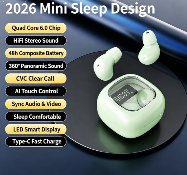 Y19 Mini Hidden Sleep Wireless Bluetooth Earbuds with LED Digital Display,green — image 2
