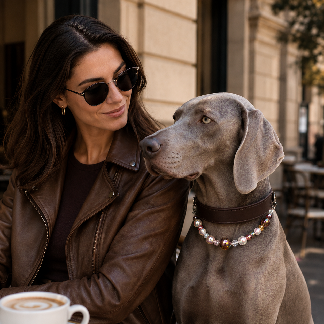 Detachable Beaded Dog Collar - Brown Microfiber PU Leather, Zinc Alloy Hardware, Adjustable XL Size 36-46cm Neck, 2.5cm Wide Decorative Pet Collar for Dogs — image 2