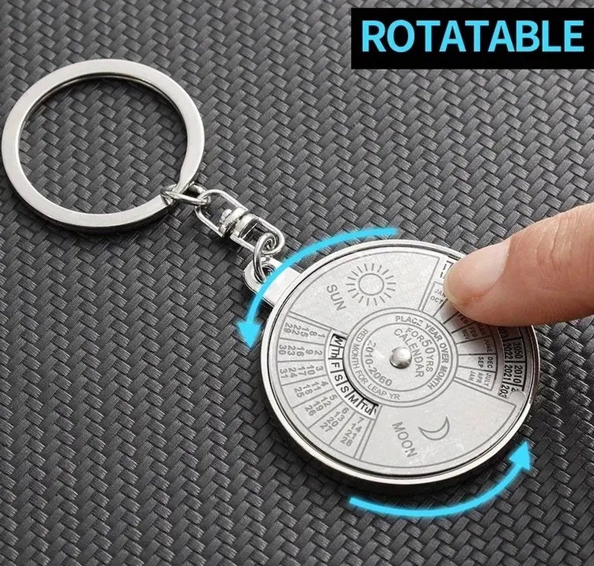 50 Years Keychain | Perpetual Calendar | Calendar Keychain | Stainless Steel | Silver