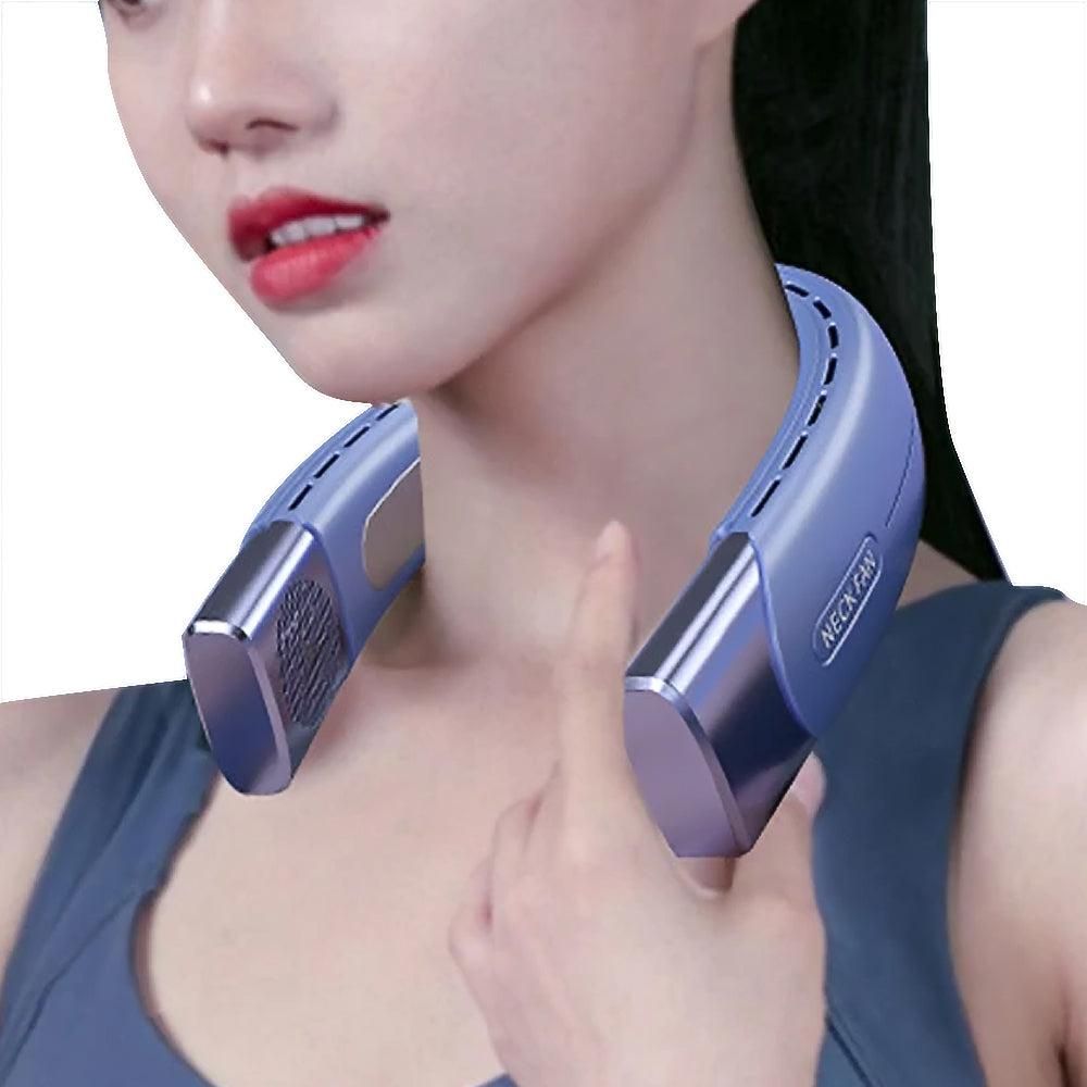 Hanging Neck Fan Wearable Bladeless Fan USB Rechargeable Cooling Fan with 5 Speed Adjustment Blue — image 6