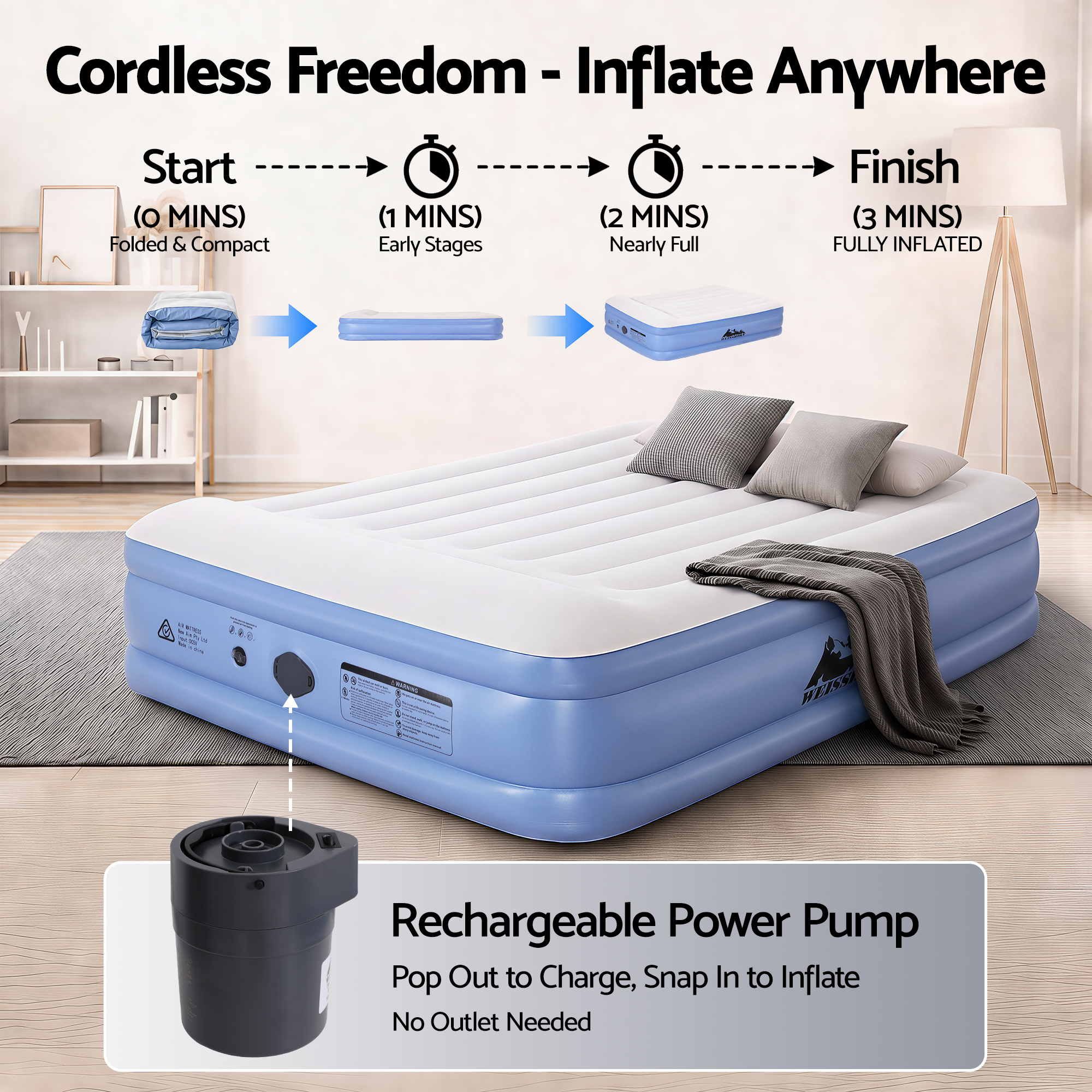 Weisshorn Queen Air Mattress with Rechargeable Cordless Pump 50cm — image 4