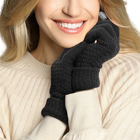 Winter gloves - Fleece gloves - Warm - Soft - Touchscreen gloves - Ladies' winter gloves - Suitable for cold weather - Knitted gloves - 2 pairs - Black gloves — image 2