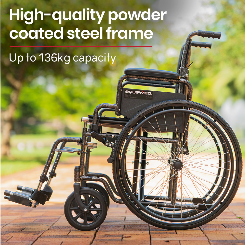 Equipmed 24 Inch Folding Bariatric Wheelchair, XL Wide Design, 136kg Capacity, Park Brakes, Retractable Armrests, Dark Grey Hammertone โ image 2