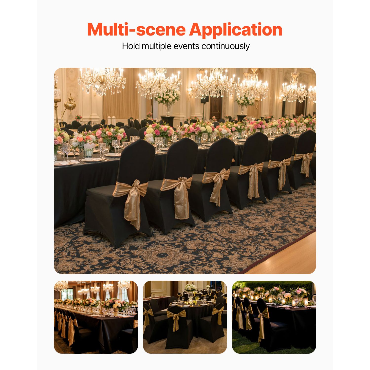 50 PCS Black Chair Covers Polyester Spandex Stretch Wedding Party Banquet โ image 2