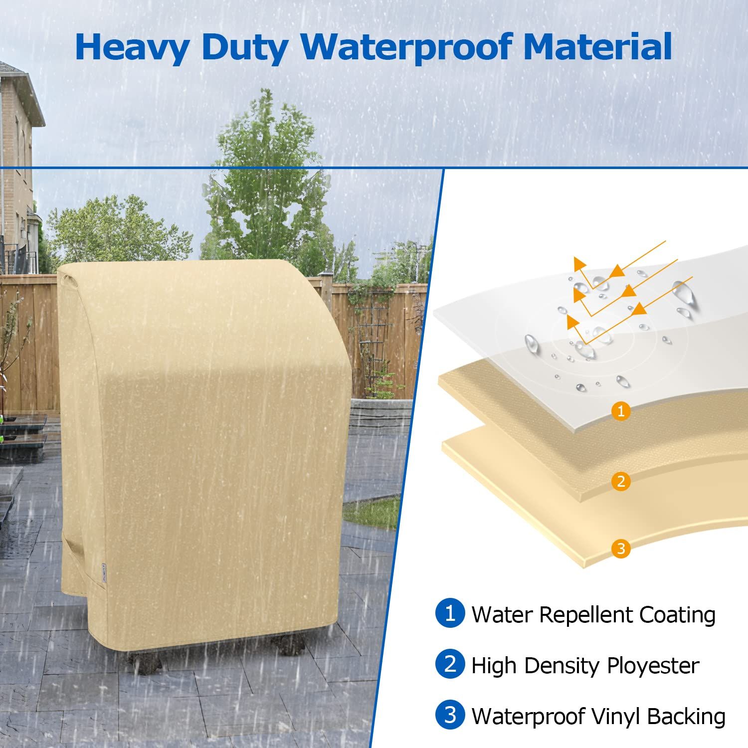 2 Burner Grill Cover 32 Inch, Outdoor Heavy Duty Waterproof Small Gas BBQ Cover, More Grills with Collapsed Side Tables, Beige — image 3