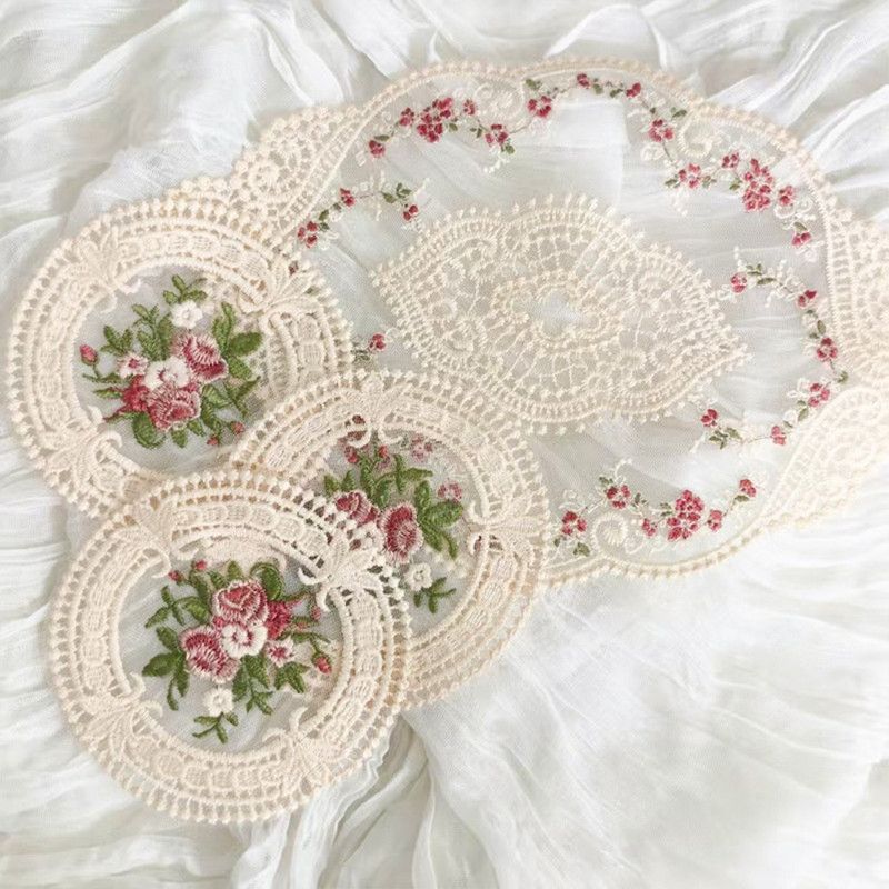 6 Pack Beige Vintage Rose Embroidered Lace Coasters, French Ins Style Round Mesh Heat Resistant Cup Mats β image 3