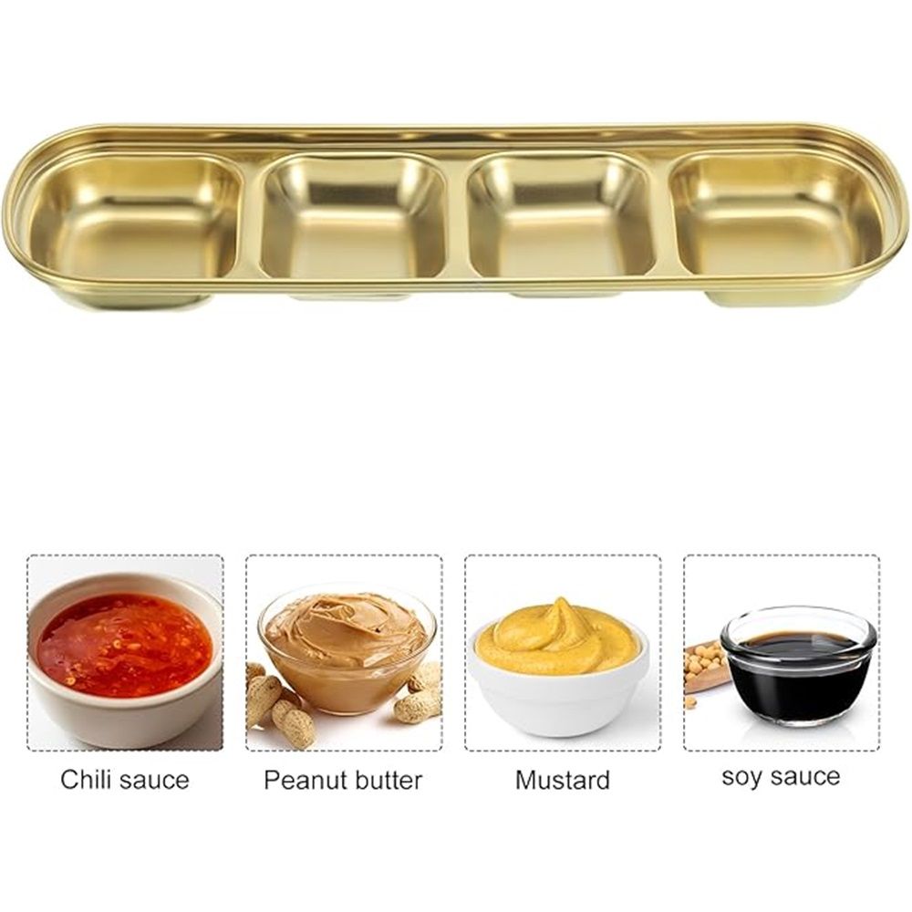 Stainless Steel Sauce Dish Dipping Bowls with 4 Compartment Divided, Metal Seasoning Plate Dipping Bowl for Sauce or Dressing, Gold โ image 2