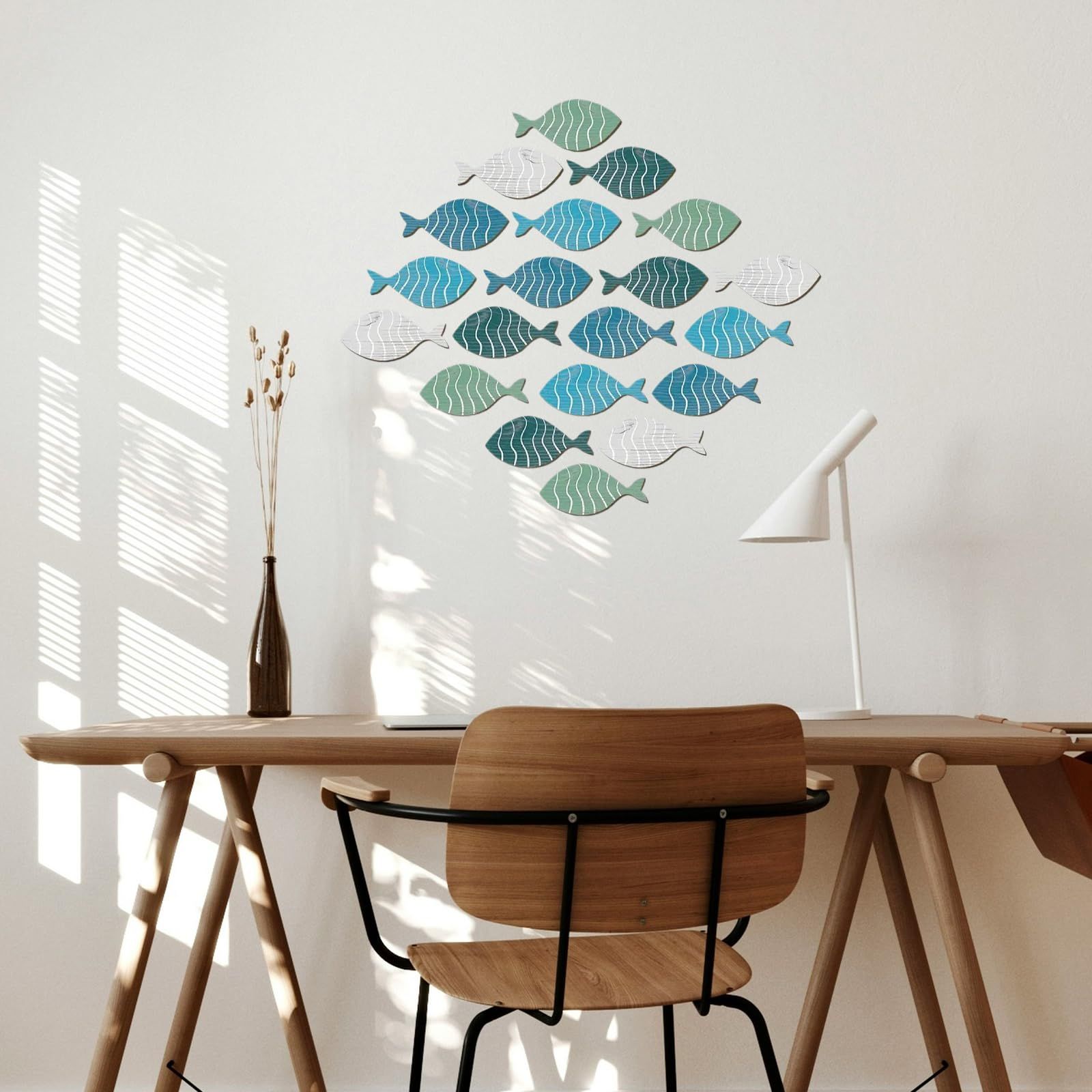 20 Pcs Wooden Fish Wall Decor, Wooden School Of Fish Beach Wall Decor, Home Wall Hangings Wooden Fish Art Hanging Wooden โ image 5