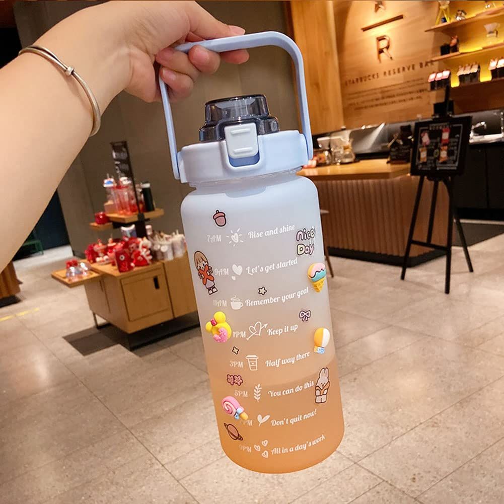 Cute Water Bottles Water Bottle with Straw and Stickers, 64oz Motivational Water Bottle with Time Marker — image 2