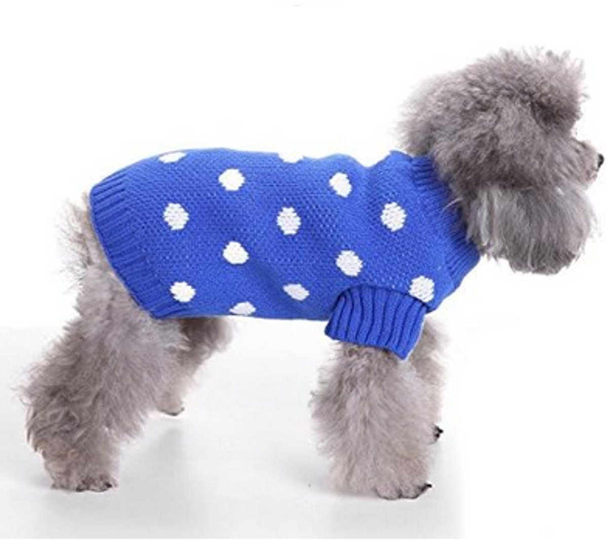 Dog Sweater - Classic Dog Sweater - Polka Dot Knit Sweater - Dog Coat - Puppy Clothes - Autumn and Winter Dog Clothes - Blue - Size L - Perfect for Small Dogs — image 2