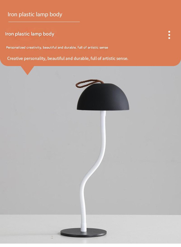 Black Sleek Minimalist LED Mushroom Table Lamp - Rechargeable 3-Color Touch Control, Bar & Ambient Light โ image 5