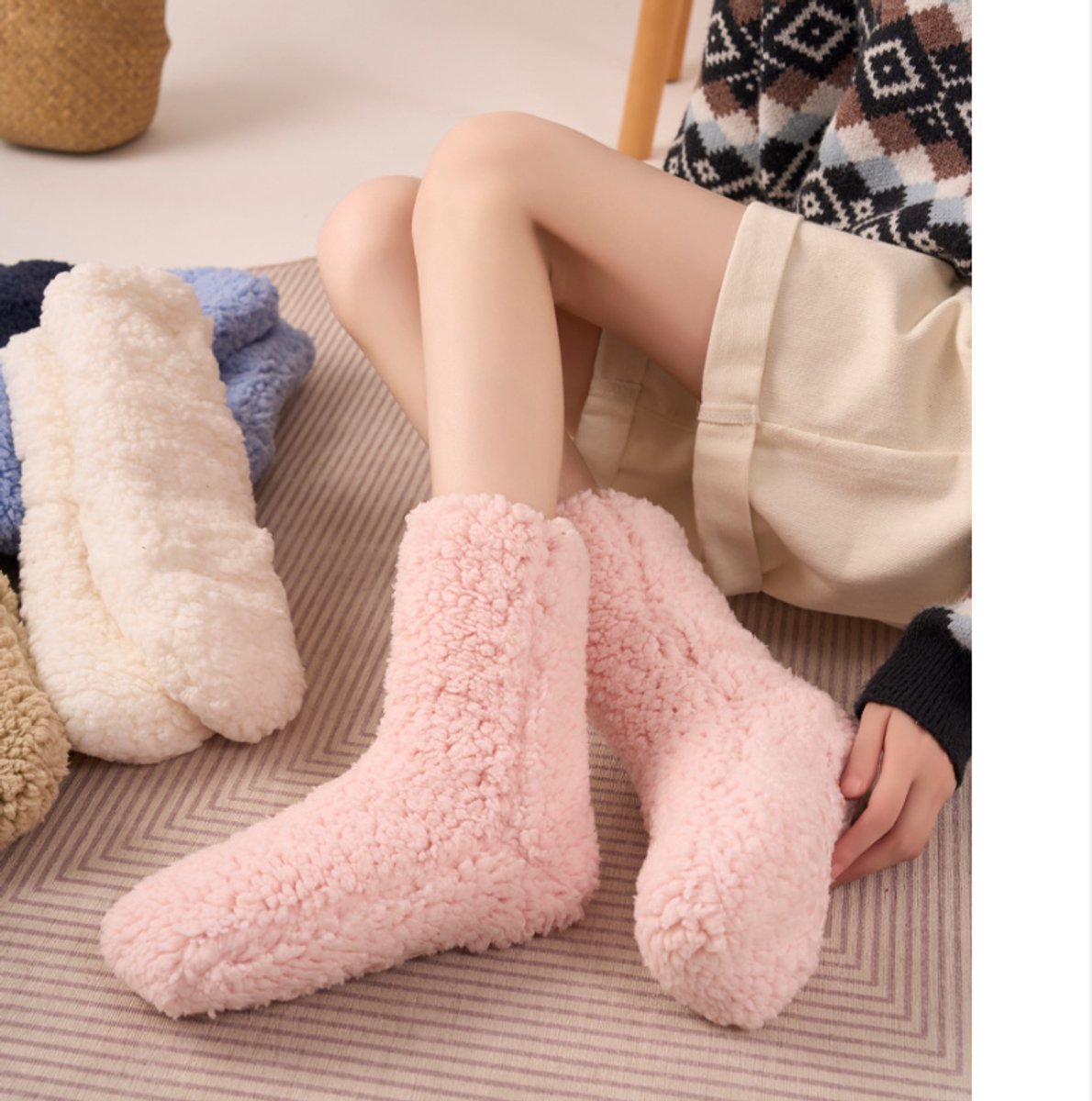 Home Socks - Women's Socks - Casual Sleep Socks - Maternity Socks - Non-slip Fleece Socks - Home Floor Socks - Pink — image 4
