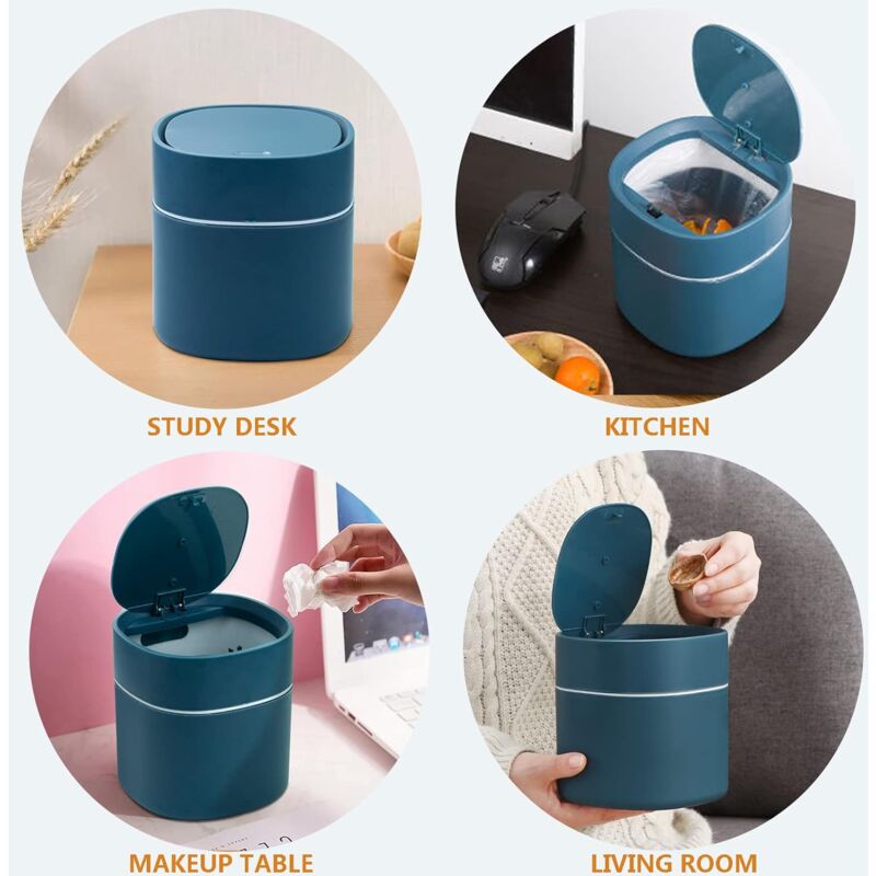 Tabletop Trash Can With Lid, Mini Plastic Trash Can, Small Tabletop Trash Can For Bedrooms, Dining ROoms, Bathrooms — image 4