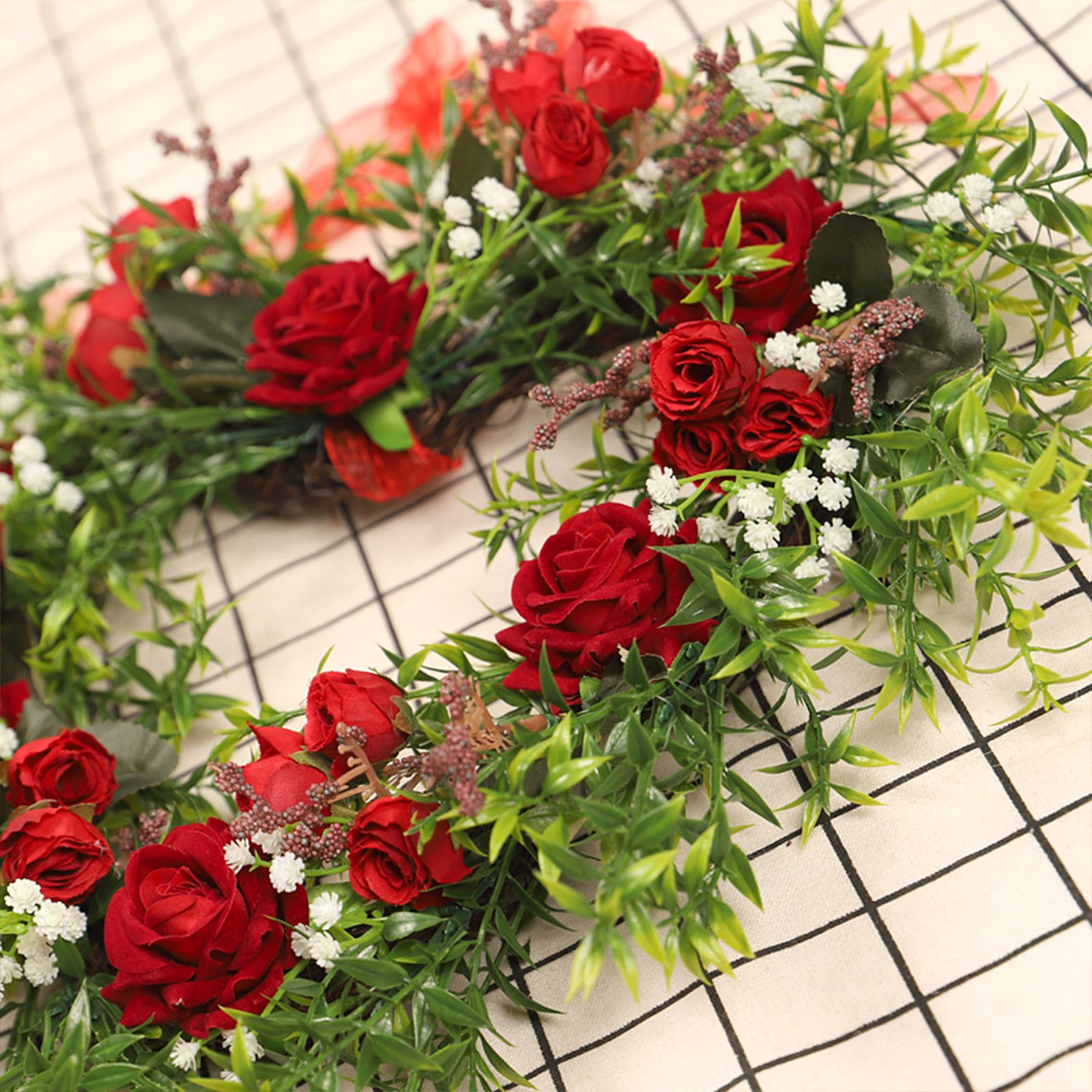 Valentine's Day Wreath Decoration Artificial Rose Ribbon Wreath Heart Shaped Simulated Spring Wedding Wreath — image 4