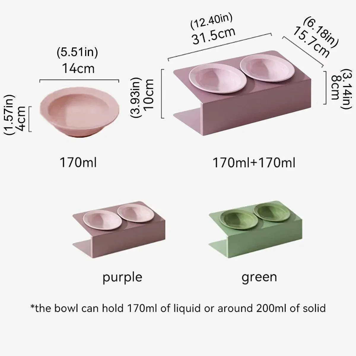 Ceramic Slanted Double Pet Bowl Cat Dog Food Water Bowl Non-Slip Feeding Dish - Green โ image 4