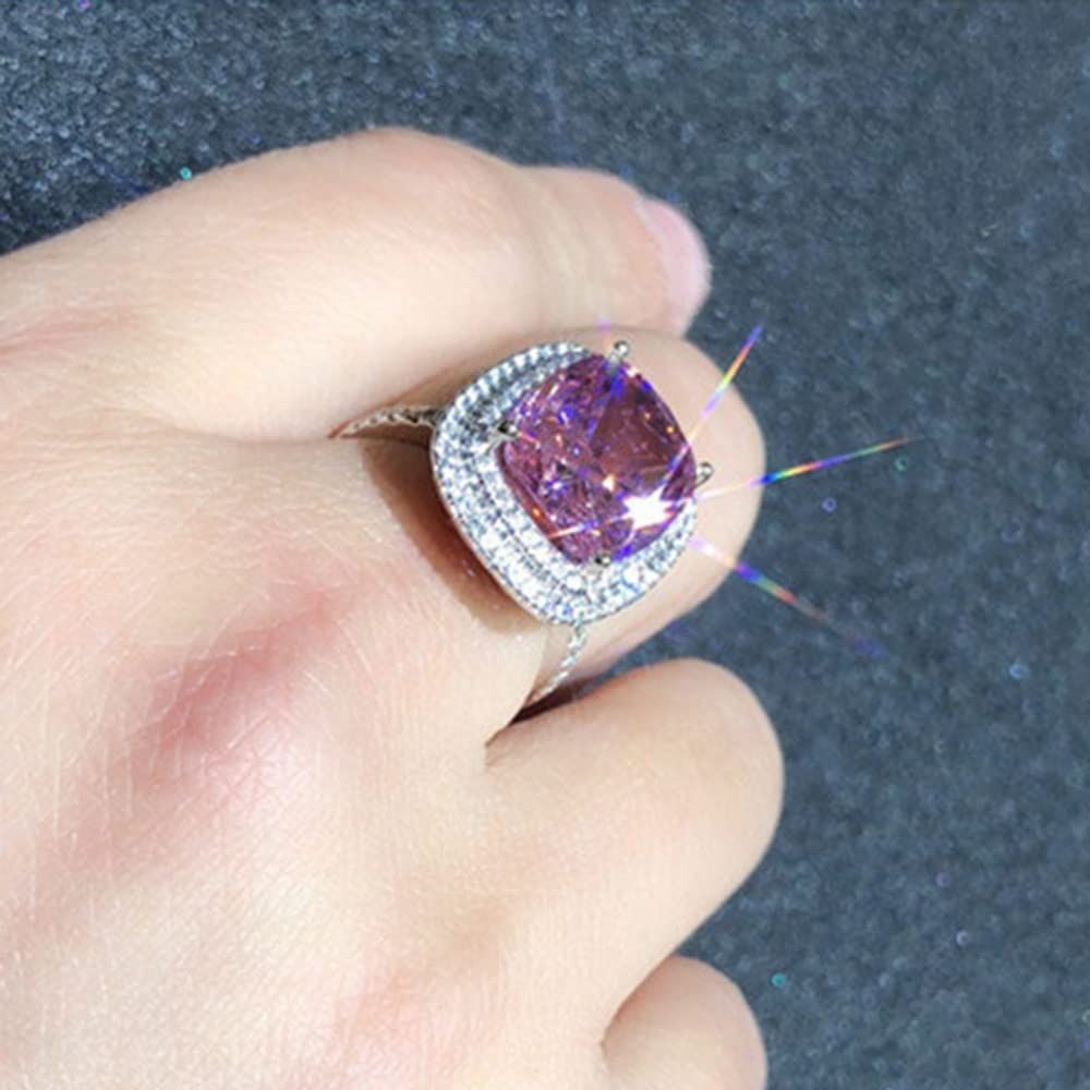 Plated Princess Cut Pink Ring with AAA White Cubic Zirconia Full Diamond Ring CZ Eternity Engagement Wedding Band Ring Size (7) โ image 4