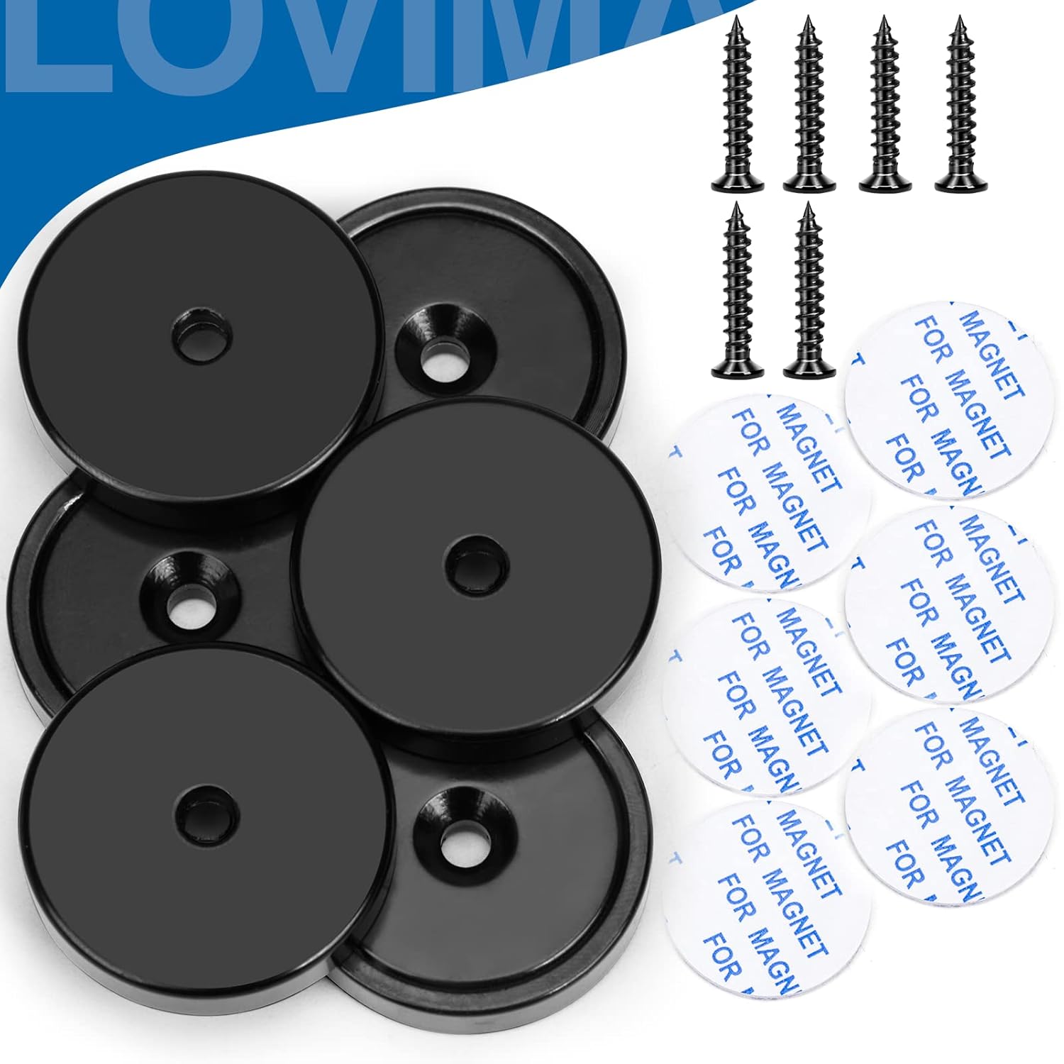 Magnets with Holes, 70 lb+ Waterproof Strong Neodymium Cup Disc Screws for Wall Mounting, Lifting Tools - Pack of 6 Black 70lb-6p — image 5