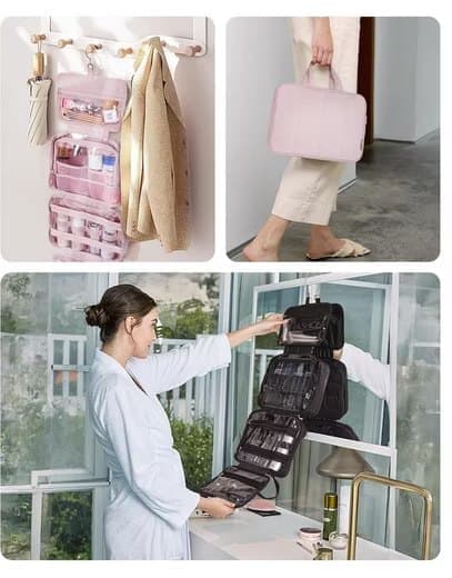 Hanging Travel Makeup Bag for Women with Jewelry Compartment, 31x12x23 cm, Pink — image 3
