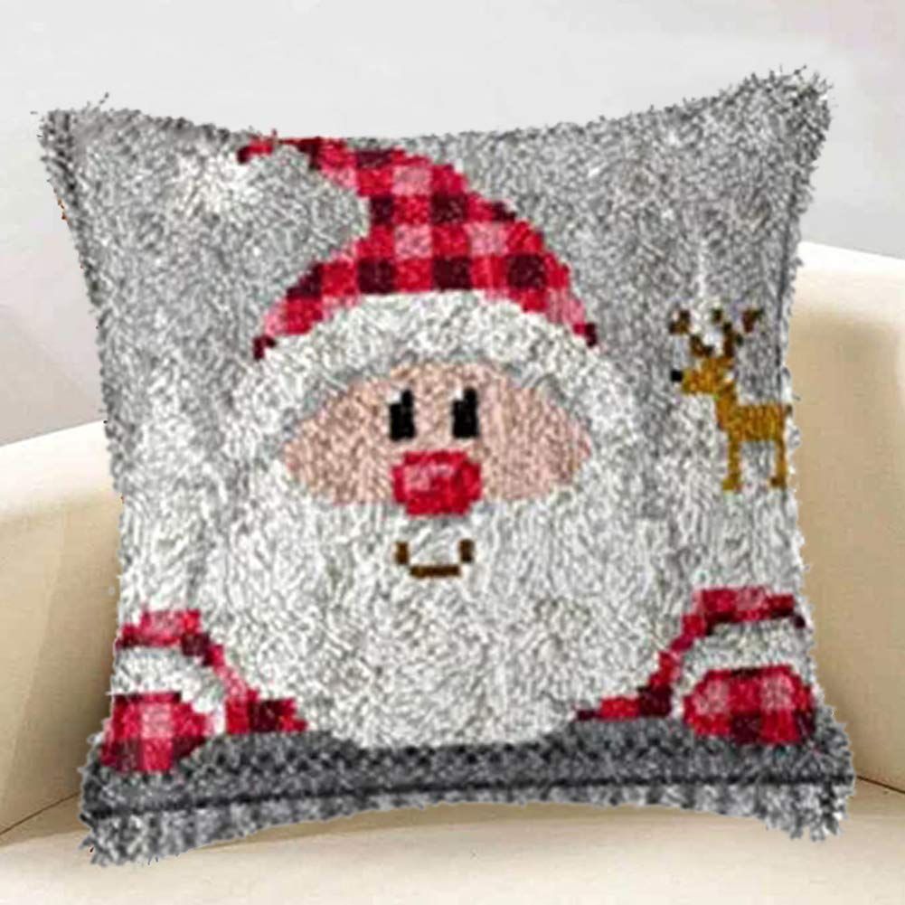 Cartoon Latch Hook Kits Pillow DIY Handmade Printed Canvas Cushion Latch Hook Kit Christmas Decor,16.9 × 16.9 '' — image 3
