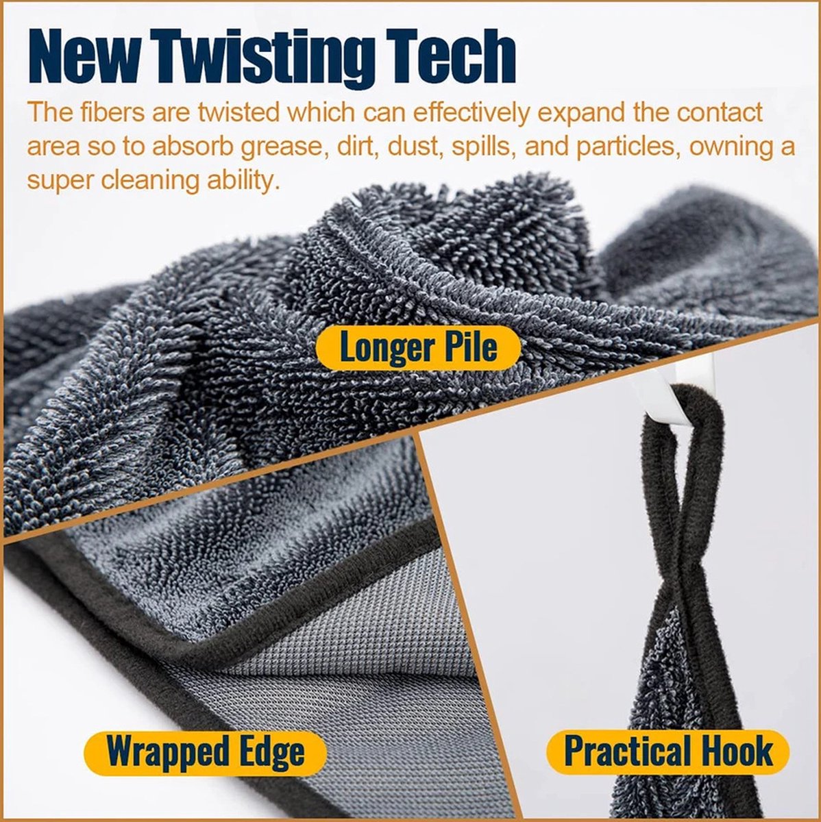 2 pieces - Microfiber cloth - drying towel - Drying cloth - Cleaning towels - 40*40 cm - 600 g/m² - gray - Absorbent - for shower, bathroom and car washing — image 4